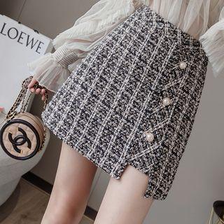 High-waist Tweed Mini A-line Skirt