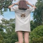 Cat Embroidered Short-sleeve T-shirt Dress