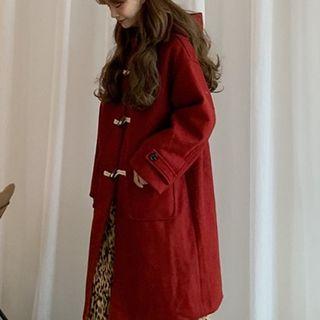 Plain Single-breasted Acrylic Long-sleeve Hooded Coat