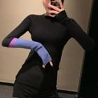 Color-block Sleeve Knit Top Top - One Size