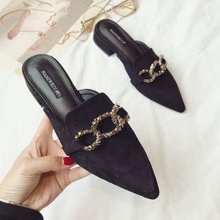 Chain Detail Low Heel Mules