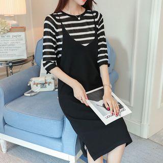 Set: Elbow-sleeve Top + Slit-side Jumper Dress