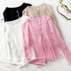 Long-sleeved Slited Light Knit Top + Camisole