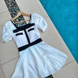 Contrast-trim Waffle Swimdress