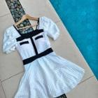 Contrast-trim Waffle Swimdress