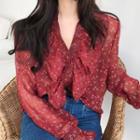 Floral Ruffle Blouse Red - One Size