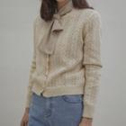 Scallop-neck Pointelle-knit Cardigan Cream - One Size