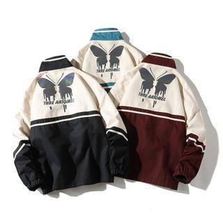 Butterfly Print Two-tone Zip Jacket