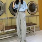 Elbow-sleeve Lettering Print T-shirt / Drawstring Sweatpants