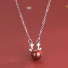 Reindeer Ball Chain Necklace 1pc - Red & Silver - One Size