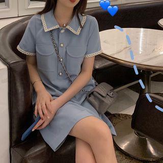 Short-sleeve Lace Trim Mini A-line Polo Dress