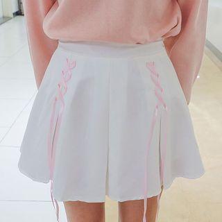 Ribbon-trim Pleated Mini Skirt