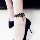 Rhinestone Lace Anklet Black - One Size