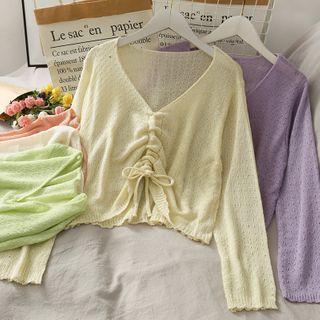 Drawstring Sheer Light Knit Top In 7 Colors