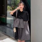 Short-sleeve Plaid Panel Shirtdress