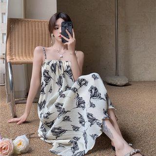 Spaghetti-strap Print Maxi A-line Dress / Cropped Jacket