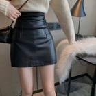 High-waist Faux Leather Mini Pencil Skirt