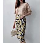 Band-waist Pattern Skirt Yellow - One Size