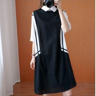 Short-sleeve Two-tone Shirtdress