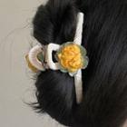 Flower Alloy Hair Clamp 1pc - 2802a - Green & Yellow & Beige - One Size