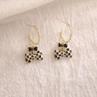 Checkerboard Bow Drop Earring 1 Pair - Gold & Black & White - One Size