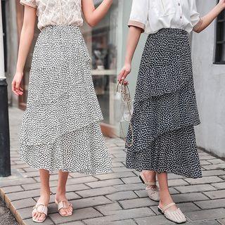 Dotted A-line Layered Midi Skirt
