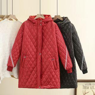 Striped Hooded Long Padded Jacket