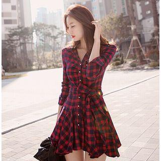 Plaid Tie-sash Mini Shirtdress