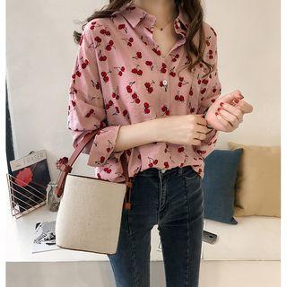Long-sleeve Cherry Printed Blouse