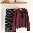 Dot Bow-accent Sweater / Dot Slim-fit Skirt