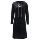 Long-sleeve Moon Embroidered Hooded Shift Dress
