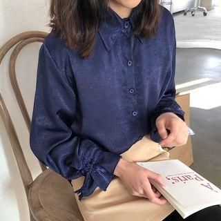 Plain Velvet Loose-fit Long-sleeve Shirt