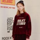 Letter Patch Velvet Top Wine Red - One Size