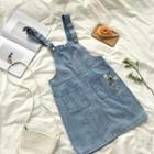 Flower Embroidered Denim Strappy Dress