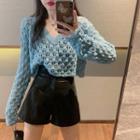 V-neck Open-knit Crop Top / High-waist A-line Shorts