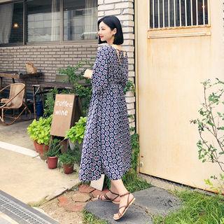Geo Pattern Long Wrap Dress