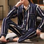 Loungewear Set : Long-sleeve Striped Shirt + Pants