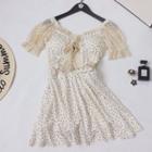 Short-sleeve Dotted Lace Up Swimdress