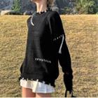Distressed Lace-up Sweater Black - One Size