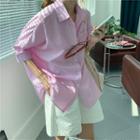 Pocket-front Pinstripe Oversize Shirt Pink - One Size