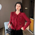Button Tweed Jacket Red - One Size