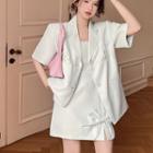 Short-sleeve Padded-shoulder Blazer / Mini A-line Dress