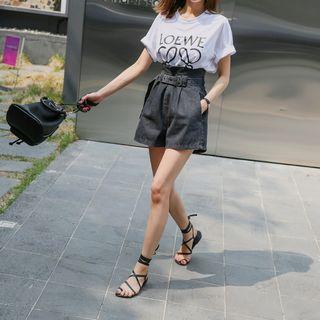 Belted High-rise Denim Shorts