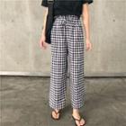 Gingham Cropped Wide-leg Pants Black - One Size