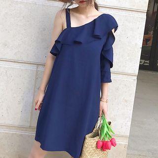 Short-sleeve Cut Out Chiffon Dress
