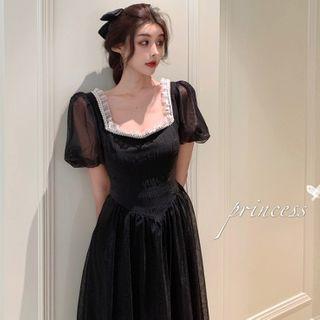 Reversible Lace-trim Mesh Midi Dress