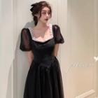 Reversible Lace-trim Mesh Midi Dress