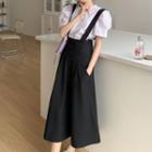 Short-sleeve Plain Blouse / Midi Suspender Skirt