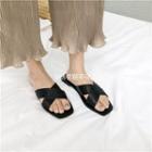 Faux Leather Cross Strap Slippers