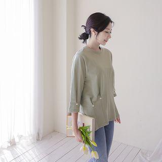 Faux-pearl Pintuck-trim Top